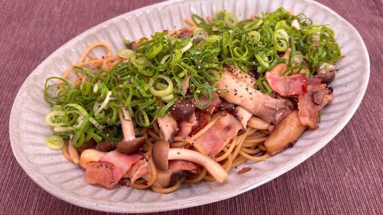 ベーコンときのこの和風パスタ