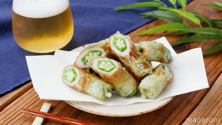【オクラちくわの磯辺揚げ】お弁当おかずにも！ちくわの穴にオクラを1本まるごと詰めて揚げるだけ♪｜macaroni（マカロニ）