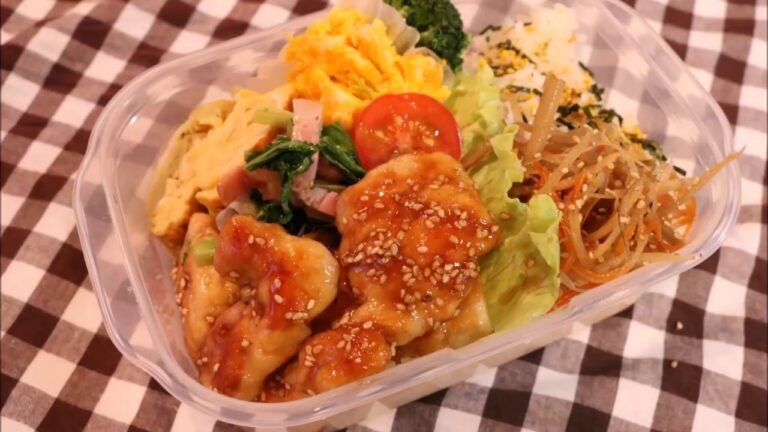 【夫のお弁当】＃41「鶏胸肉の甘辛焼き弁当」かぼちゃサラダ・小松菜のバター炒め～bento