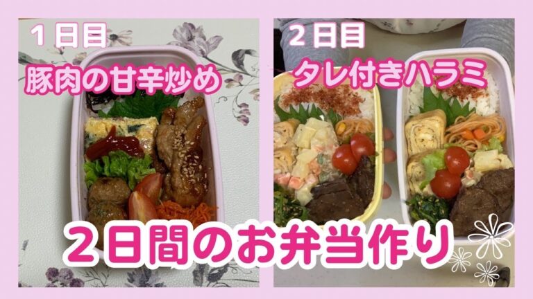 【２日間のお弁当作り】１日目は豚肉の甘辛炒め。２日目はタレ付きハラミです😊