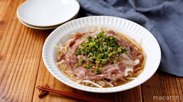 【豚肉ともやしのレンジ蒸し】めんつゆポン酢でさっぱり♪包丁いらずで簡単！