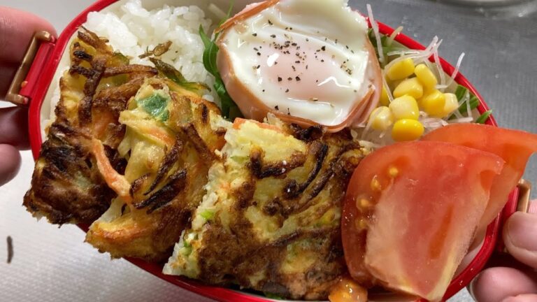 #75　男が作るお弁当【お野菜チヂミ弁当】チヂミ、ハム卵