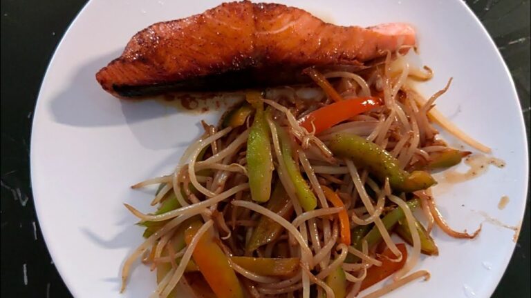 FRIED SALMON with Stir Fry Beans Sprout