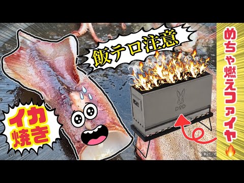 【大成功】釣ったイカを「めちゃ燃えファイヤー」で「屋台のイカ焼き」完全再現！【DOD】