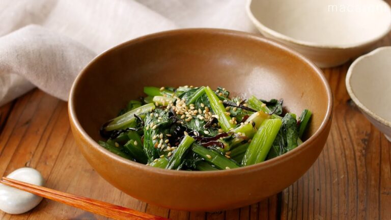 【小松菜の塩昆布ナムル】レンジで簡単！塩昆布のほどよい塩気とごま油の香り！