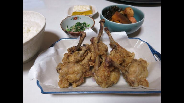 夕食実況　鶏肉のチューリップ揚げ　から揚げ　Japanese home cooked dish Deep-fried chicken