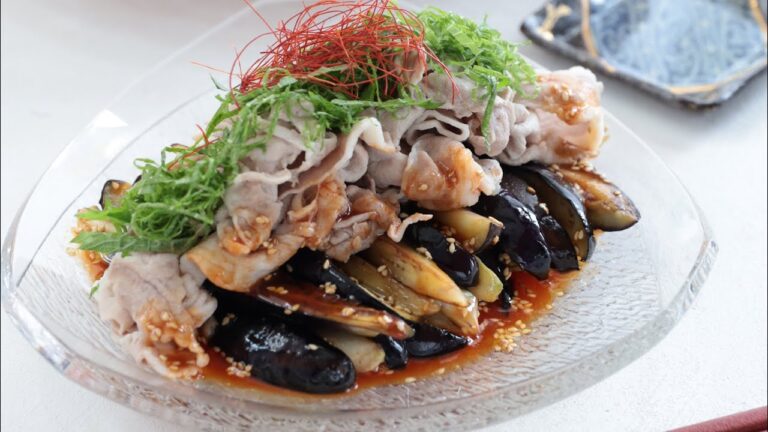 なすと豚しゃぶの韓国風ピリ辛だれ