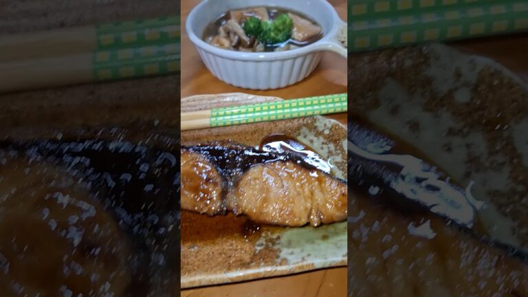 10月29日の晩ごはんは、鰤🐟？はまち🐟？の照り焼きと、キノコ🍄とブロッコリーと、厚揚げの餡かけでした。