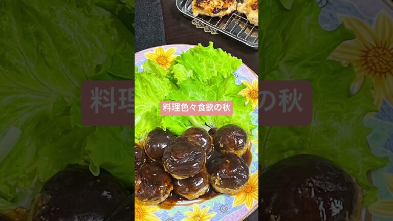 つくねハンバーグと椎茸の肉詰めと塩サバ唐揚げ定食