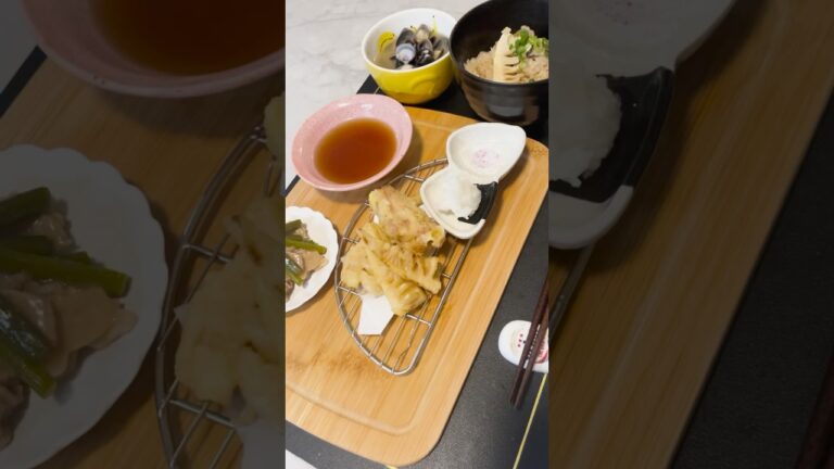 おにぎり坊やの晩御飯#17 #たけのこご飯 #たけのこの天ぷら #ニンニクの芽 #筍 #しじみの味噌汁 #とり天 #おにぎり坊や #キッチンドリンカー #晩御飯 #cooking