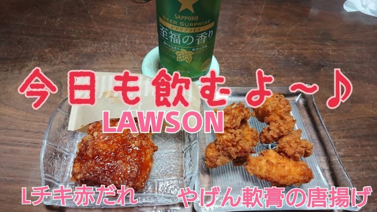 #LAWSON やげん軟膏の唐揚げ☆Lチキ赤だれとビールと私。【ちょい呑み】【呑み動画】