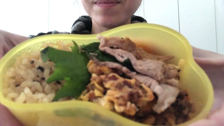#34 豚肉の大葉はさみ焼きとひき肉入り玉子焼きのお弁当 Eating sounds 咀嚼音 먹방 mukbang