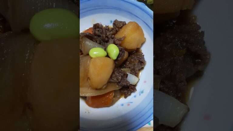 20230720 172407　「我が家の夕食」肉じゃが・胡瓜酢・枝豆　です。