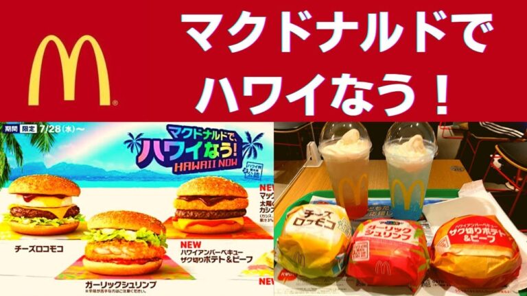 【世界一面白い食レポ】マクドナルド チーズロコモコ・ガーリックシュリンプ・ハワイアンバーベキューザク切りポテト＆ビーフ・マックフロート® 太陽のカシス＆オレンジ・マックフロート® 渚のブルーハワイ