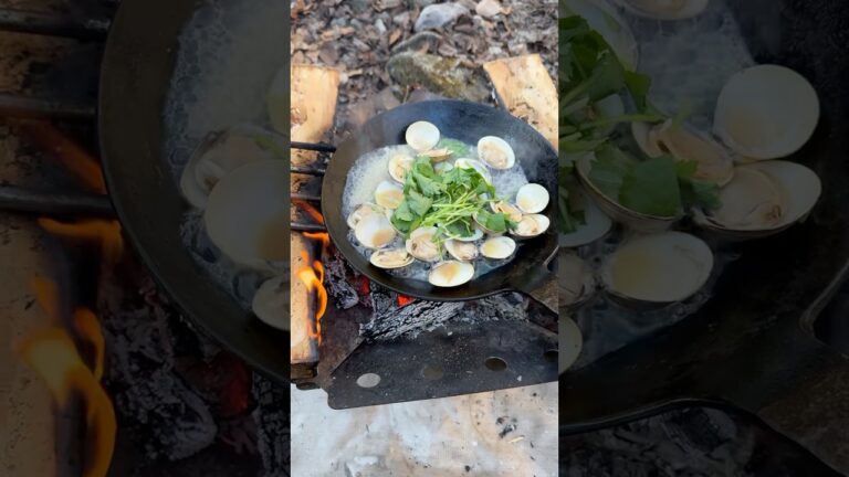 🦪ハマグリの酒蒸し⏩レシピはコメント欄#キャンプ飯 #outdoorcooking #campping