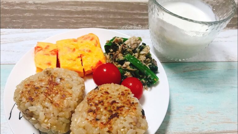 妊婦が作る朝ごはん[焼きおにぎりと紅しょうが入り卵焼き]