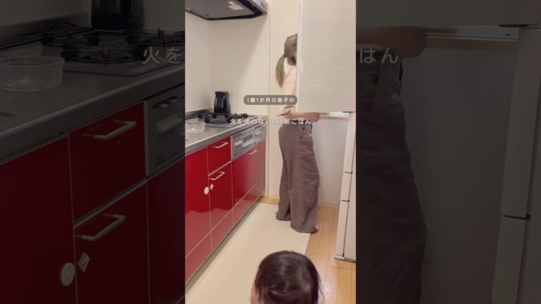 1歳1ヶ月の朝ごはん🥞火を使わず5分で作る#1歳児ママ #幼児食