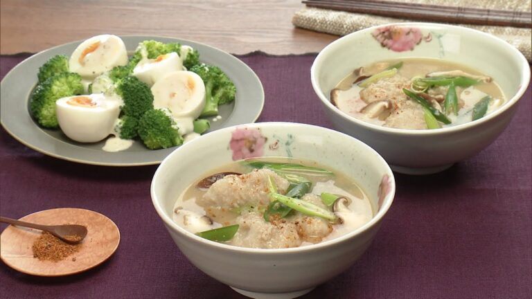 【3分クッキング公式】れんこん鶏だんご汁／ブロッコリーとゆで卵のサラダ