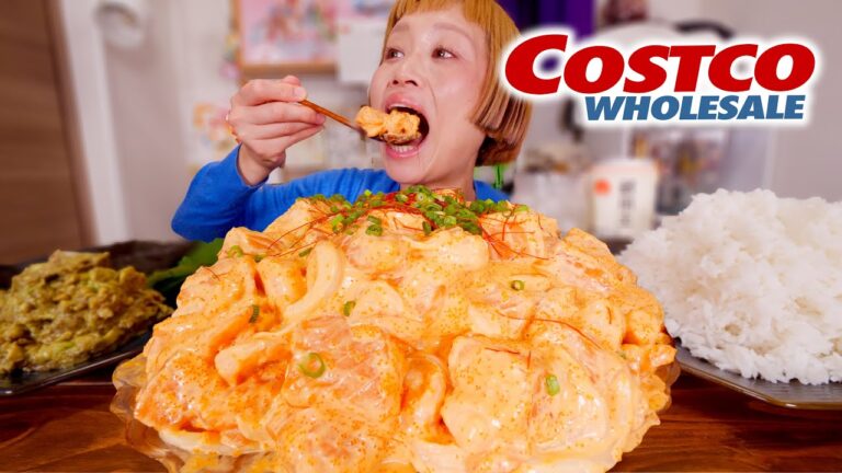 【大食い】コストコのサーモン＆えび丸ごと使って爆盛背徳マヨまみれサーモンサラダwithエビを作ったら最高すぎたよ。【モッパン】【MUKBANG】