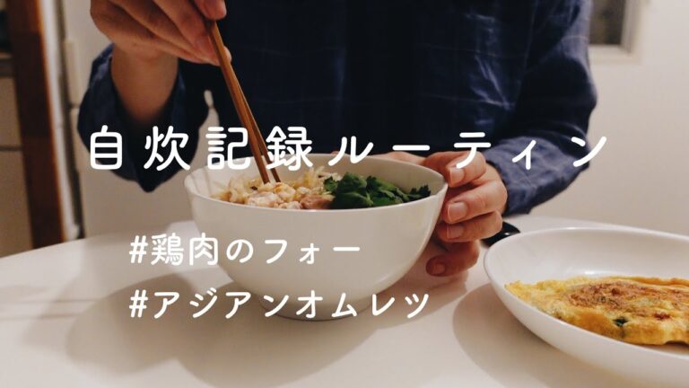 【vlog // 自炊記録ルーティン】アラフォー独身一人暮らしの食事vlog、鶏肉のフォー、タイ風オムレツ
