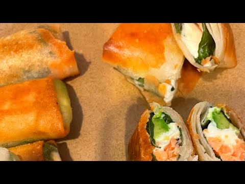サーモンの春巻き/オリーブオイルでサクッと。