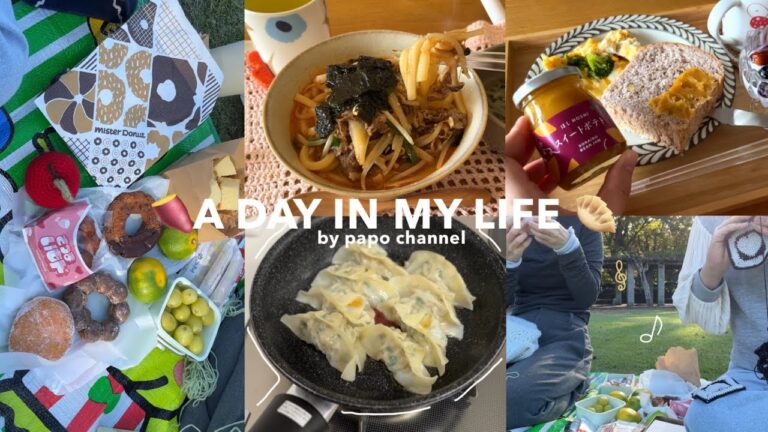 #103 理想の休日！公園で編み物✨マフラー制作中🧶ユッケジャンうどん