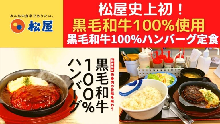 【世界一面白い食レポ】松屋 黒毛和牛100%ハンバーグ定食【今年は丑年&松屋創業55周年！創業祭第2弾/黒毛和牛100%ハンバーグ定食/ドーナツハンバーグ】