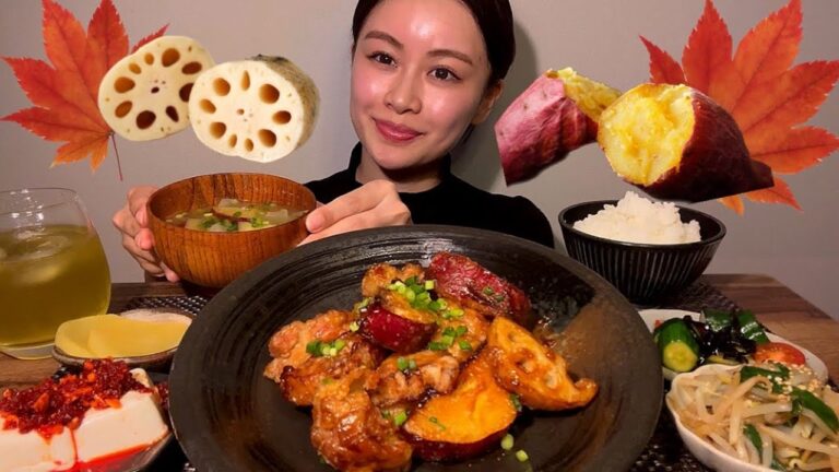 【ASMR】さつまいもと蓮根の甘酢炒め[EatingSounds モッパン 咀嚼音 먹방]