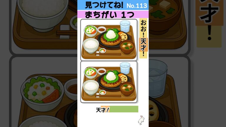 【間違いは1つ！113】和風おろしハンバーグ定食の1つだけ違う部分、見抜ける？🍽️🔥｜No.113｜脳トレに！ #間違い探し #無料 #脳トレ