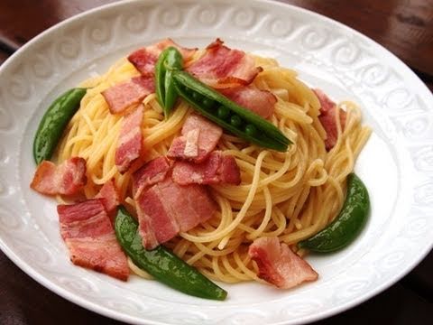 Snap beans & bacon pasta recipe スナップエンドウとベーコンのパスタのレシピ