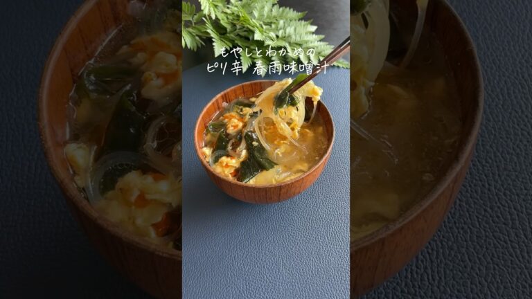 ピリ辛味が最高の、もやしとわかめのピリ辛⚡️春雨味噌汁🫕 詳しいレシピは @ nitta_jozoのインスタで公開してます！ #味噌汁 #みそ汁 #味噌汁レシピ #レシピ #料理 #春雨