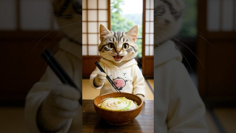 豚と白菜のミルフィーユ鍋、はふはふしながら味わうにゃ🍲 #shorts #サバトラ #猫 #かわいい #今日のしらす