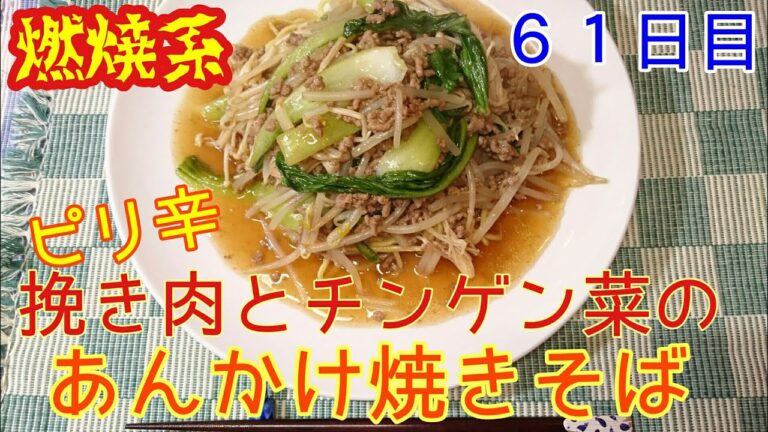 【燃焼系】挽き肉とチンゲン菜のあんかけ焼きそば【６１日目】