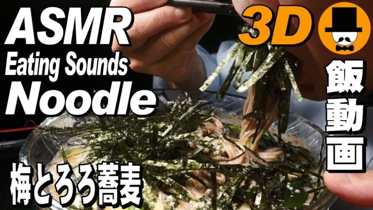 [ASMR Eating 3D Sounds 咀嚼音注意飯テロ]梅ねばとろろ蕎麦を食べるオヤジ動画Japan