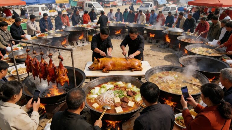 中國陝西農村趕大集，充滿市井煙火氣，西安網紅早市vs本地人最愛逛的早市，超50種街頭美食，每一種都能令人胃口大開，蔥花餅，鐵鍋大燴菜，洋芋糍粑，蕎麵餄絡，肉夾饃，菜盒，揭秘陝西人最真實的早餐