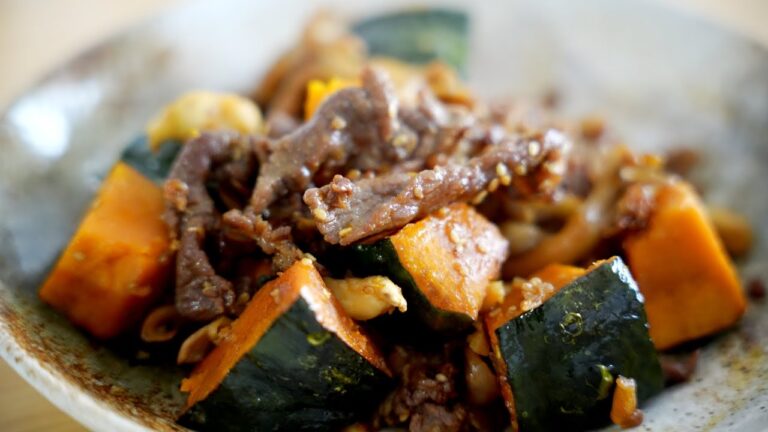 Japanese Recipe｜Beef & Pumpkin｜食欲がすすむおかず｜かぼちゃ＆牛肉ときのこの甘辛炒め