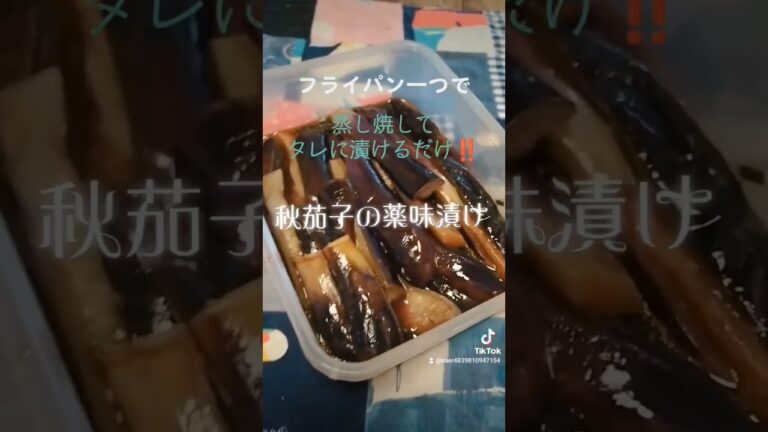 フライパン一つで蒸し焼きにしてタレに漬けるだけ‼️【秋茄子の薬味漬け】茄子、大蒜、生姜、酢、醤油、味醂、砂糖、胡麻、豆板醤、葱… #うまい #ヘルシー  #lunch #秋茄子#shorts