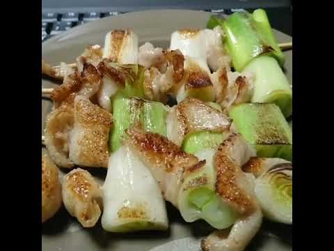 鶏皮ねぎ塩焼き 作りました。