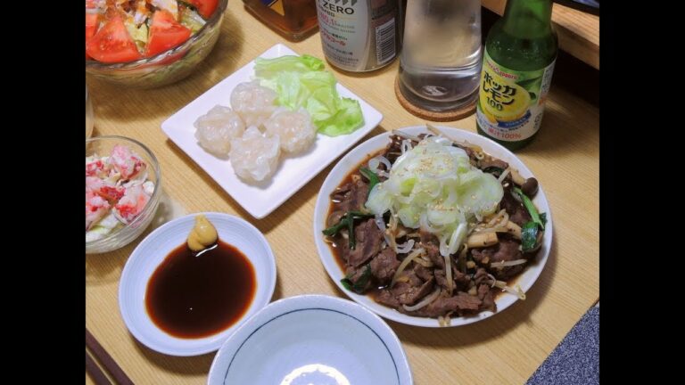 【昨日の】牛肉の肉ニラ炒め エビシュウマイ【晩酌】