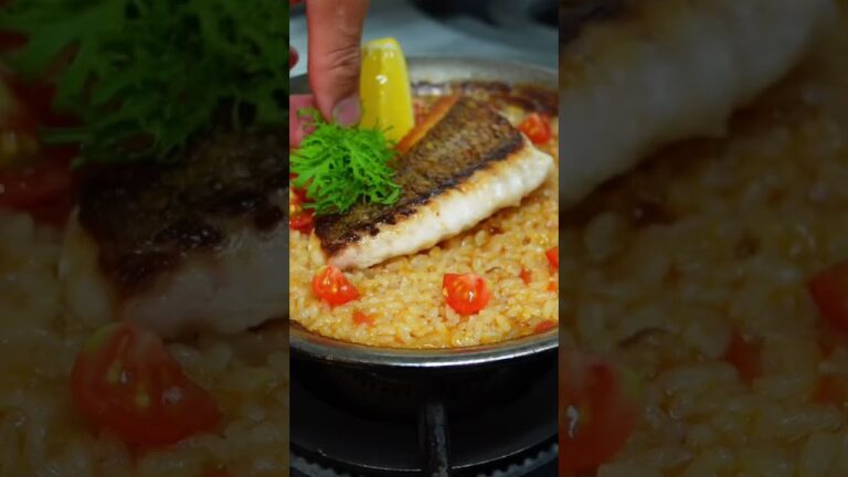 真鯛のソテーとバジルバターのパエリア