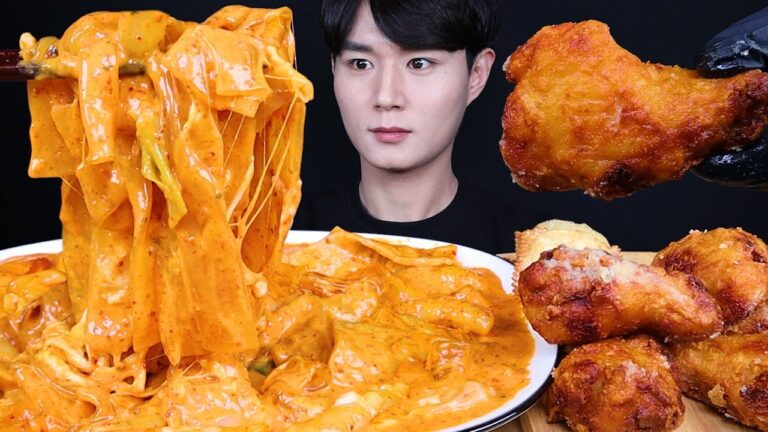 엽떡 로제 떡볶이 버터꿀봉 치킨 먹방ASMR MUKBANG ROSE SPICY TTEOKBOKKI & FRIED CHICKEN ロゼ トッポッキ チキン eating sounds