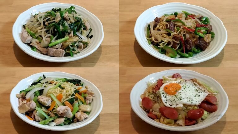 【焼きそば4選】ニラともやしの焼きそば/牛肉とピーマン入り焼きそば/キャベツウィンナー焼きそば/鶏肉と小松菜の焼きそば/料理vlog(CC字幕)