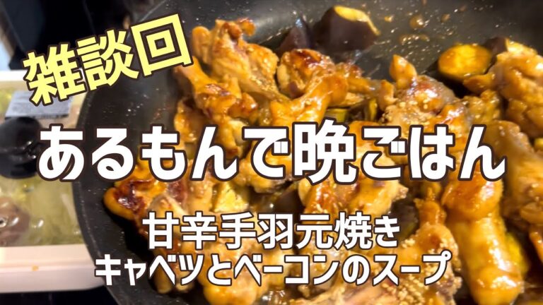 【雑談回】晩ごはん作りながらブツブツ言う人。甘辛手羽元焼きとキャベツのスープレシピは概要に