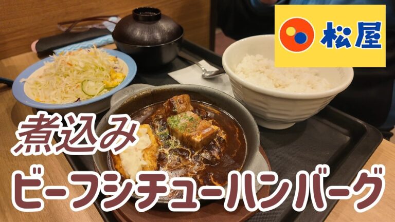 松屋　煮込みビーフシチューハンバーグ定食　ポテトサラダも印象的