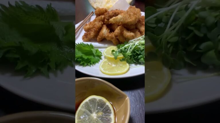 スズキのフライをポン酢で食す　これ大根おろしと食ったらぶっ飛びそう。