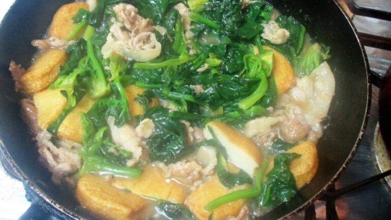 ホウレンソウ揚げかまぼこ豚こま切れ肉うま煮