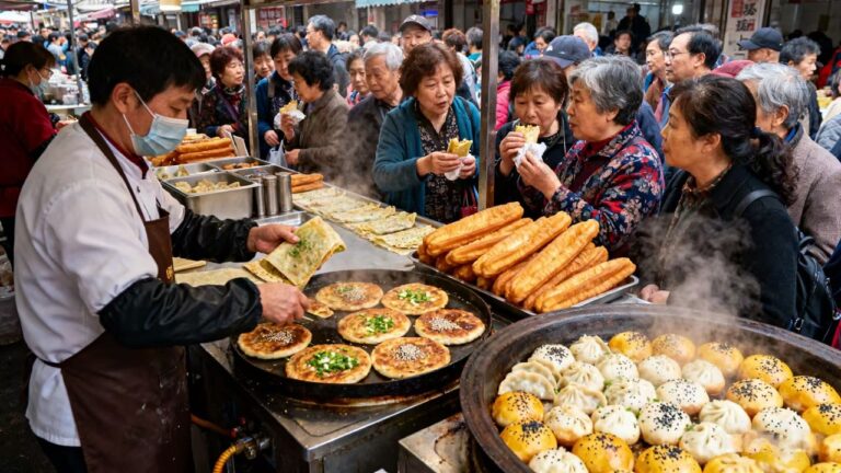 中国上海最受本地人欢迎的早餐街vs 郊区打工人下班后的夜市！炸熏鱼特色，粢饭团，锅贴本地人最爱，超人气排队油条！街头炒饭，肉夹馍打工人最爱！两种不同烟火气，从白天拍到黑夜，上海街头的两种温暖！