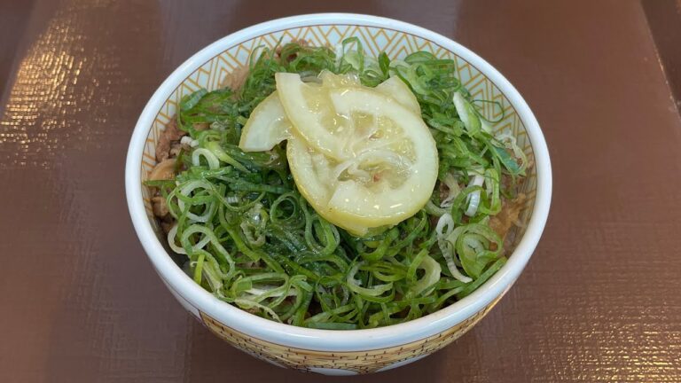 すき家の新メニュー「ねぎ塩レモン牛丼」は、砂糖漬けレモン、たっぷりの青ねぎがのった爽やかな味わいです