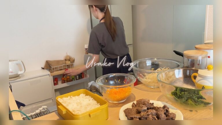 料理を楽しむ主婦の夫のお弁当と夜ご飯作り| ビビンバ弁当・鮭の竜田揚げ弁当・イカとナスのトマトグラタン風弁当 | 買い物をする休日