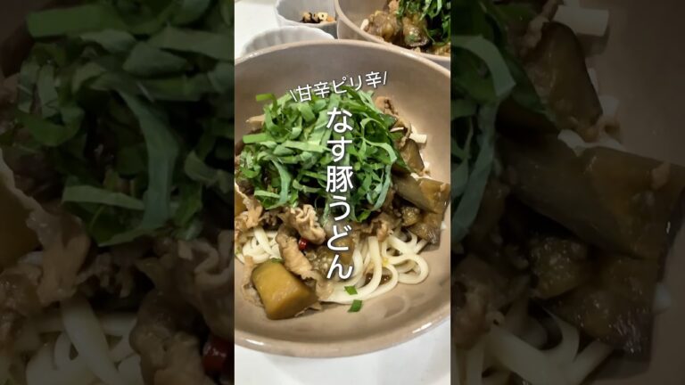 【おばちゃんありがとう！】ピリ辛なす豚うどんの大葉乗せ #なすレシピ #簡単うどん #節約ごはん #豚肉レシピ #おばちゃんシリーズ
